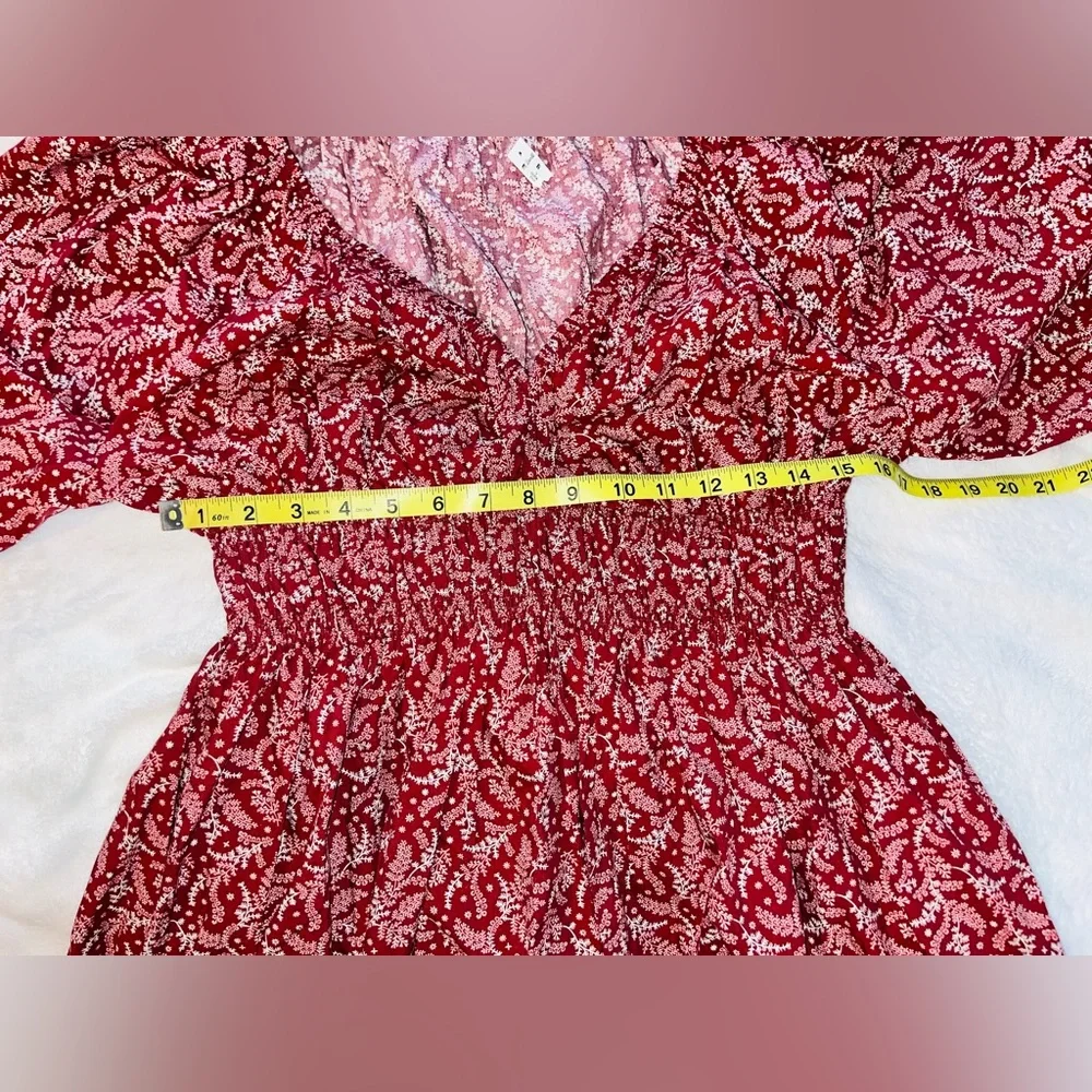 Madewell Red Paisley Floral Puff Sleeve Dress sz S NWT! - Picture 9 of 11